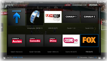XBMC Canales
